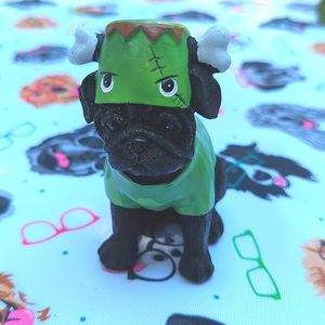 Adorable black pug Frankenstein Halloween decor